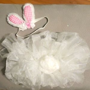 Easter Bunny Ears Headband and Bunny Tail Tutu Skirt for Baby Size 6 mos-3 years